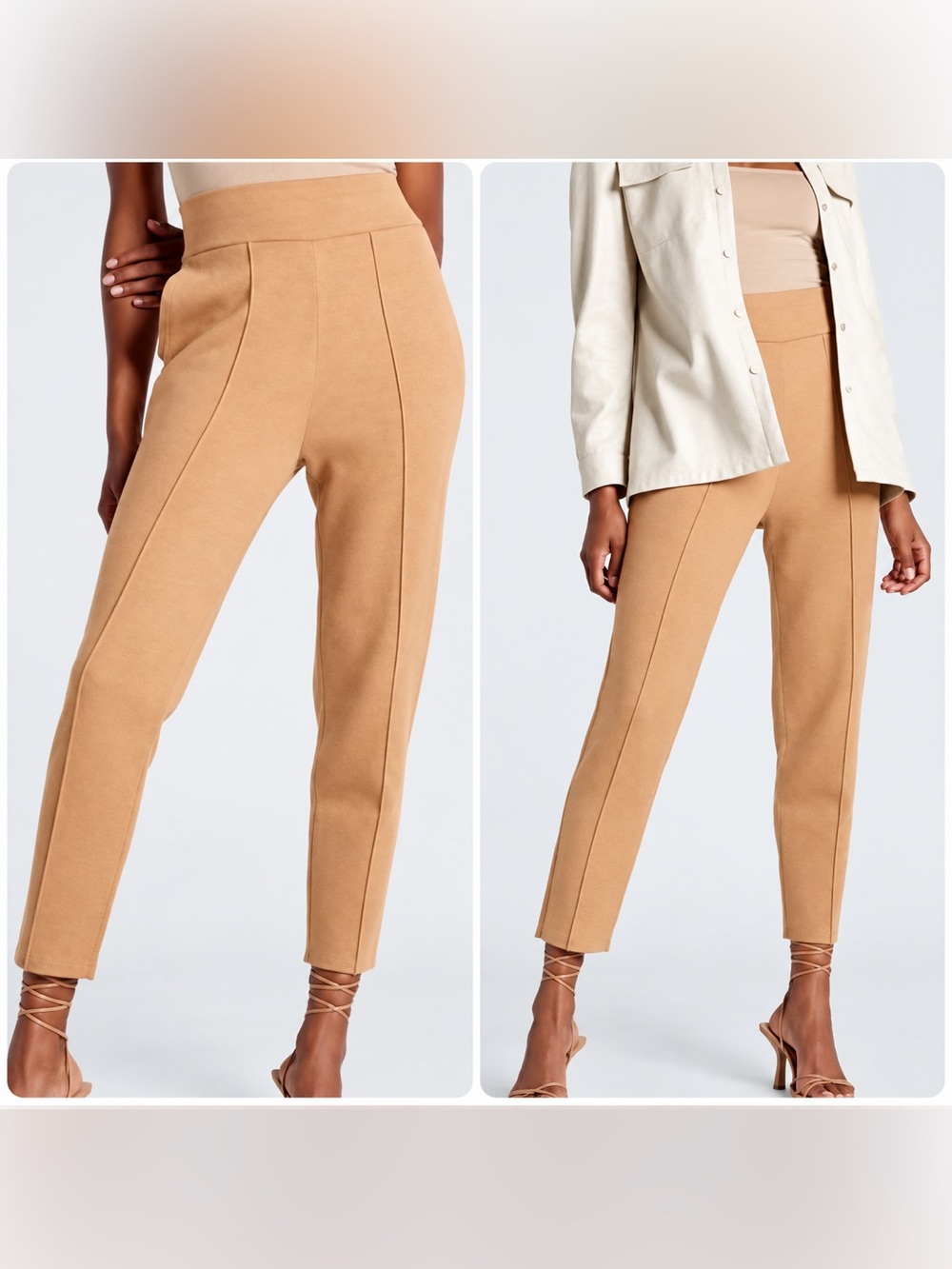 Express Camel High-Rise Seam-Front Ankle Ponte Pants - Size M